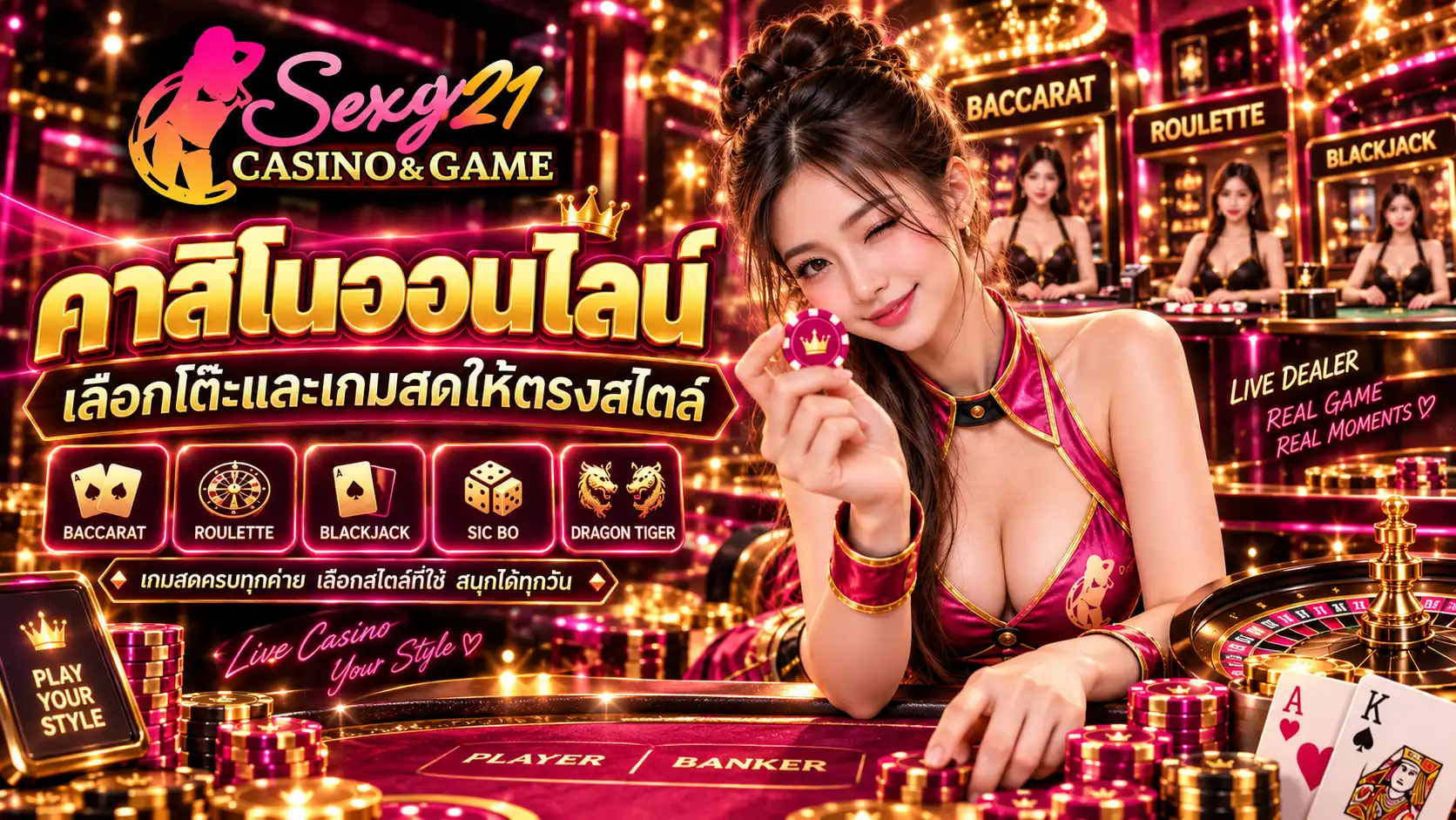 sexy21 คาสิโนออนไลน์ เลือกโต๊ะและเกมสดให้ตรงสไตล์